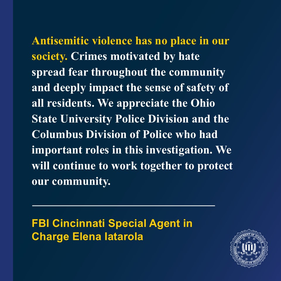 FBI (@fbi) on Twitter photo Ohio man pleads guilty to antisemitic assault near OSU campus justice.gov/usao-sdoh/pr/o… <a href="/FBICincinnati/">FBI Cincinnati</a> Ohio man pleads guilty to antisemitic assault near OSU campus justice.gov/usao-sdoh/pr/o… <a href="/FBICincinnati/">FBI Cincinnati</a>