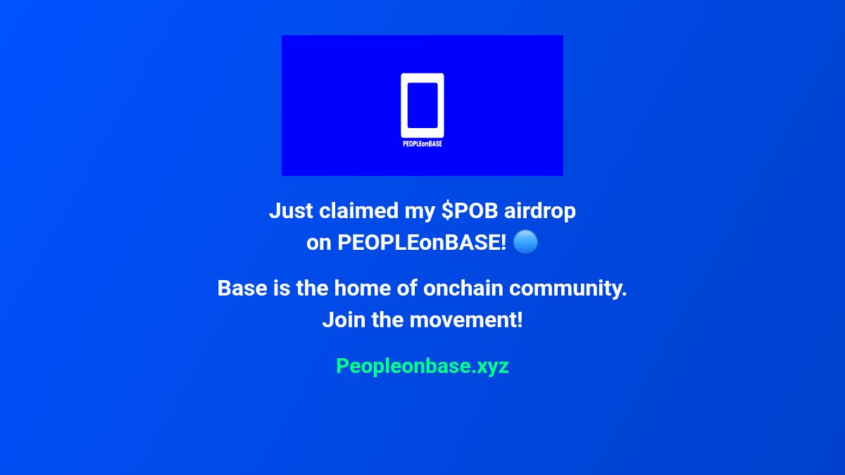 Just claimed my $POB airdrop on PEOPLEonBASE! 🔵

Base is the home of onchain community. Join the movement!

Peopleonbase.xyz