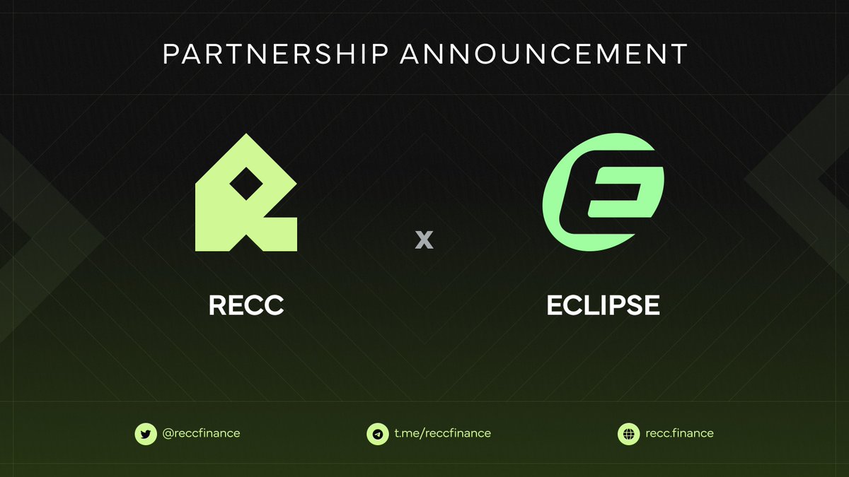 RECCFinance's tweet photo. 🤝 Eclipse x RECC

Eclipse, the fastest Layer 2 in the Ethereum ecosystem, is joining forces with RECC to bring Real World Assets on-chain.

RECC Finance will be launching directly on @EclipseFND  giving builders and users a new way to access real yield powered by real estate.

This marks the start of our collaboration, first bridging $RECC into the Eclipse ecosystem and then launching properties only available with Eclipse.

We’re truly excited to launch $RECC on Eclipse and open the first chapter in Eclipse for RWAs.