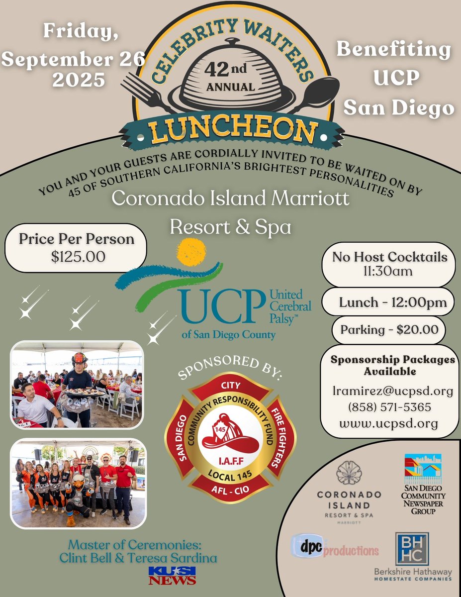 UCPSanDiego's tweet image. It&apos;s the most fun you&apos;ll have at lunch all year! Tickets: fundraise.ucpsd.org/event/42nd-ann…