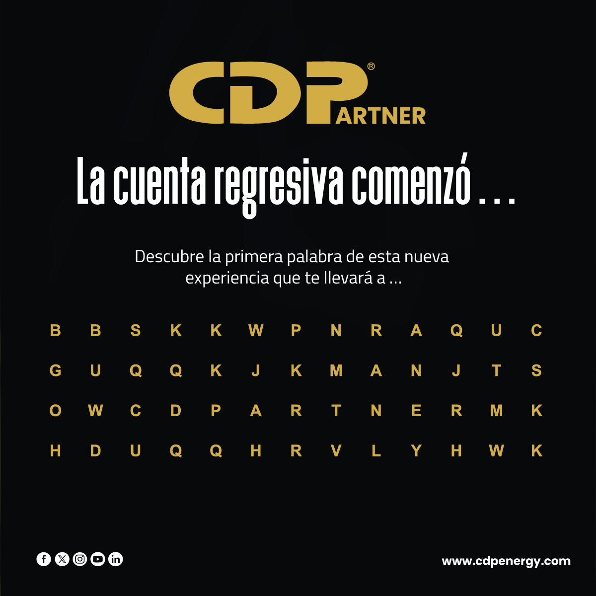 ⏳✨ ¡La cuenta regresiva comenzó!
Encuentra la palabra oculta en nuestra sopa de letras 🧩 y descubre la primera pista de lo que será la próxima gran experiencia del #CDPartner 2026.
Pronto revelaremos más. 👀⚡
#CDPartner2026 #CDPExperience #CuentaRegresiva