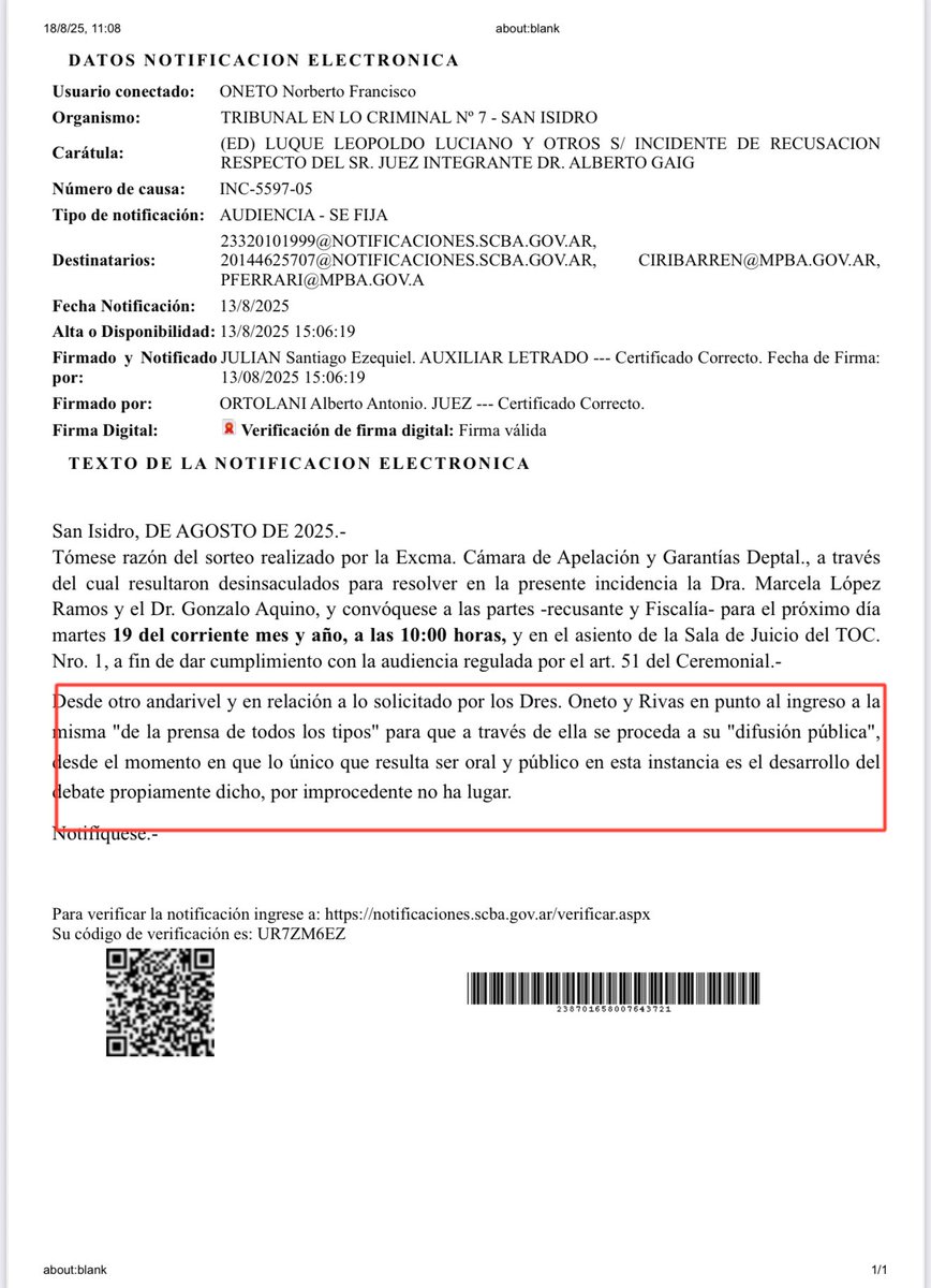 📺 JUICIO MARADONA:

Resulta curioso: pedimos que la prensa esté presente en una audiencia de recusación y la respuesta del tribunal es que lo único público es el debate. Traducido: lo importante quieren mantenerlo en secreto. La pregunta es, ¿la prensa aceptará la censura o su