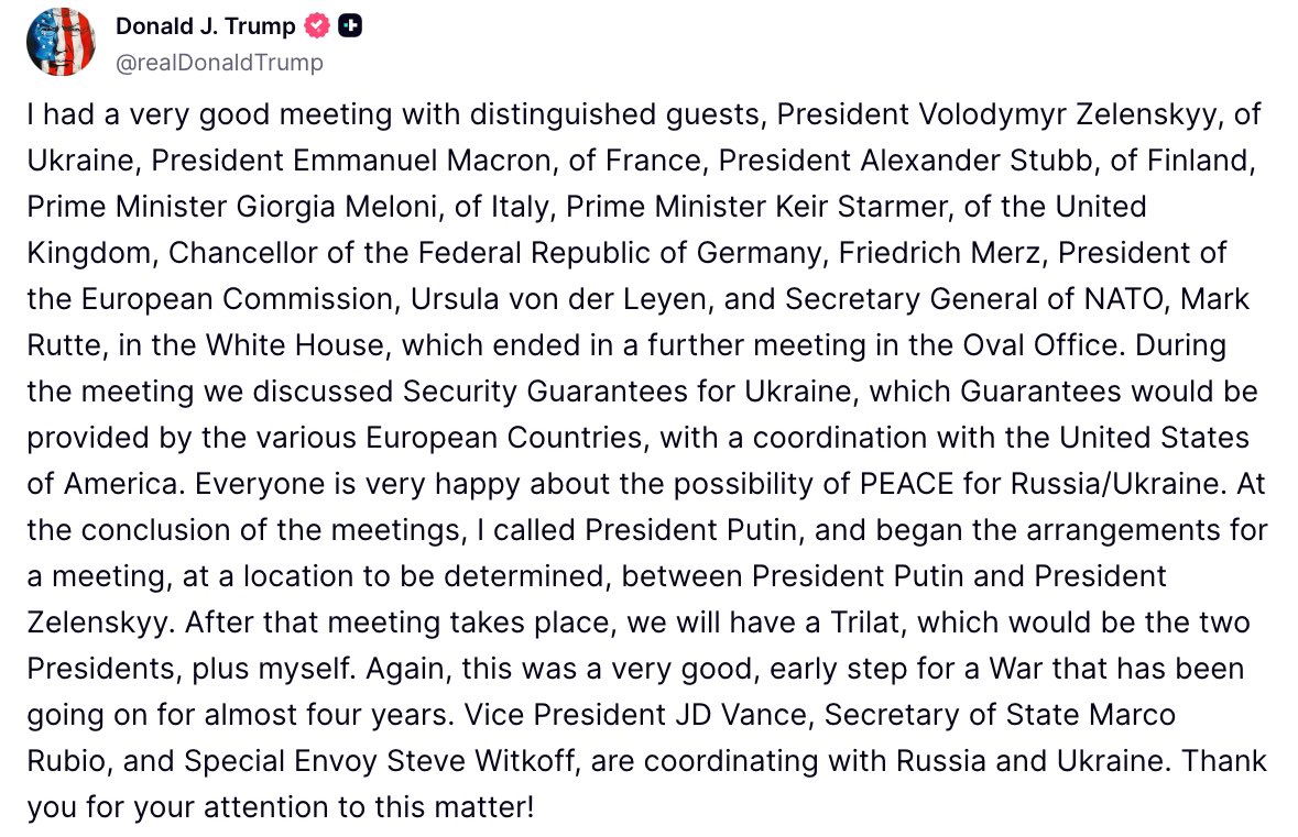 🚨 BREAKING: Trump arranging a meeting between Putin and Zelensky.

It’s really happening. Omg.