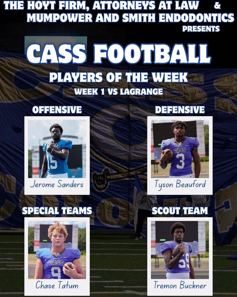 CassFootball's tweet image. Players of the Week presented by The Hoyt Firm, Attorneys at Law and Mumpower and Smith Endodontics.