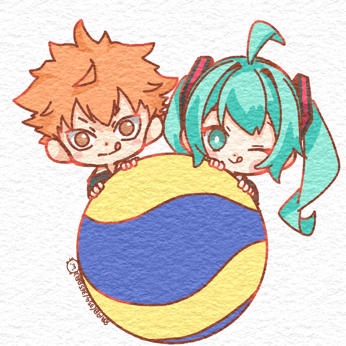 8月19日 #今日は何の日（354/365日目）
今日は、ハイキュー！！の日でもあるらしいで。

一日よい日になりますように・・・( *´艸｀)

#ハイキューの日　#日向翔陽　#ボカロ　#初音ミク　#一日一絵　#ミニキャラ　#イラスト