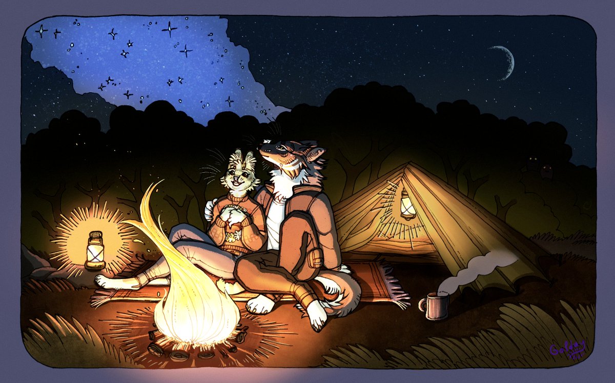 BonesBeGrowin's tweet photo. Another piece of art from @Golday411 of myself and @SleepyServal💛💚 https://t.co/aAy6qCwsf3