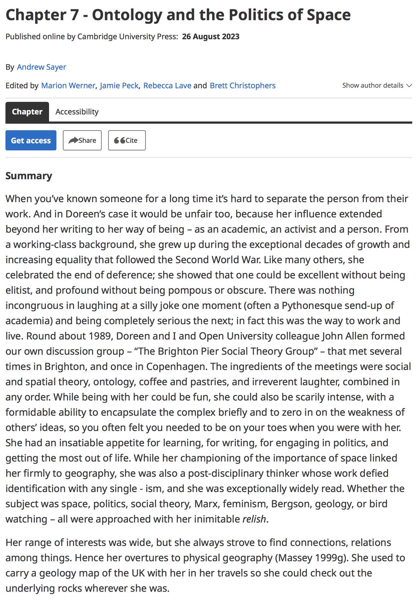 MarkJSmithonMSN's tweet image. Have been reading the &apos;Doreen Massey: Critical Dialogues&apos; collection and really enjoyed Andrew Sayer&apos;s contribution - does anyone else recall the Brighton Pier Social Theory Group (includes John Allen) mentioned here?  #structures #criticalrealism #assemblages #flows