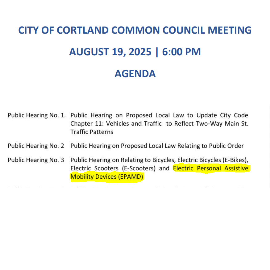 A town council in NY is about to force disabled people to pay for licenses to operate their wheelchairs.

With your help, we're going to make sure it never happens.

The Town Council of Cortland, NY is meeting tomorrow at 6pm to discuss a proposed law that would require residents