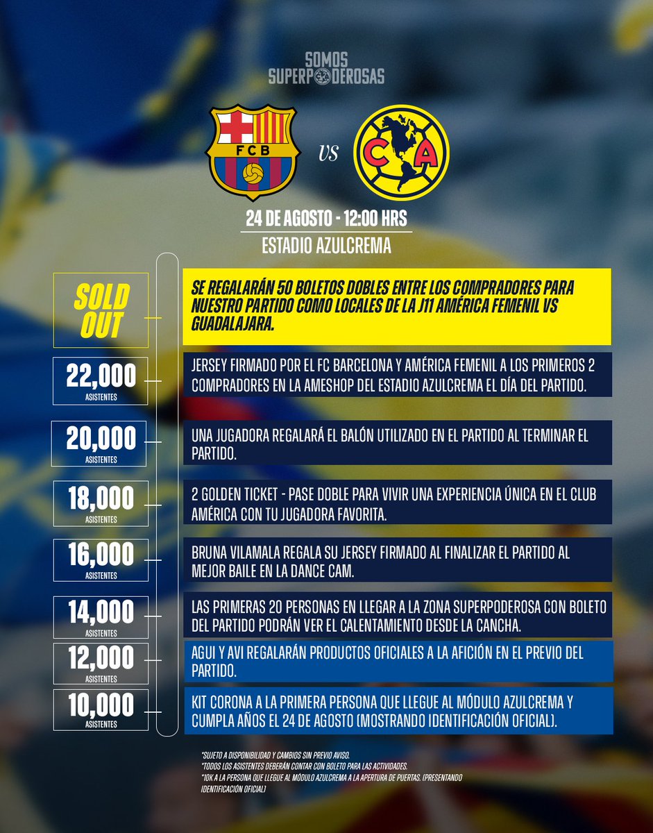Club América Femenil (@americafemenil) on Twitter photo ¿Te imaginas tener un jersey único o boletos para el Clásico Nacional? 🦅❤️💙
Este domingo vs. Barcelona, tu asistencia puede hacerlo realidad.
Nuestro barómetro regresa con premios exclusivos.
🎟️ Boletos para el partido vs. <a href="/FCBfemeni/">FC Barcelona Femení</a>: bit.ly/46W3SLt ¿Te imaginas tener un jersey único o boletos para el Clásico Nacional? 🦅❤️💙
Este domingo vs. Barcelona, tu asistencia puede hacerlo realidad.
Nuestro barómetro regresa con premios exclusivos.
🎟️ Boletos para el partido vs. <a href="/FCBfemeni/">FC Barcelona Femení</a>: bit.ly/46W3SLt
