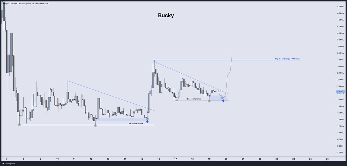 DonnyDicey's tweet image. I see Richard Wyckoff in the Bucky order-books again.

The more the chart compresses, the lower the break-out level becomes — now that level sits at $23.5M, backed by a Wyckoff schematic, like the macro bottom (see quoted post).

I think it breaks $23.5M → $31.8M → Price…