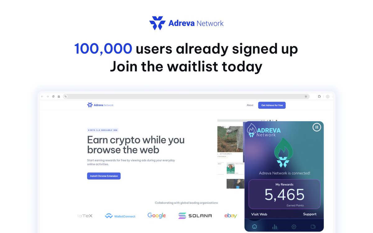 adreva waitlist is open with 100,000 users already signed up to take control of their attention

how to join &amp; get 7500 bonus points 👇
- visit: adrevanetwork.com/waitlist
- enter your email
- confirm your spot
- done ✅

adreva is the browser extension that lets you earn real ad