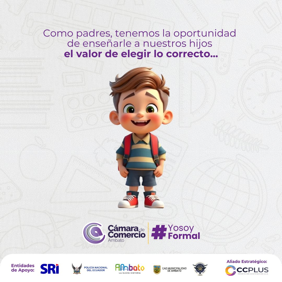 ✨En esta temporada escolar, cada compra cuenta.

Elige siempre lo #formal y enseña a tus hijos el valor de hacer lo correcto 💜.

#YoSoyFormal #EligeLoFormal #CámaraDeComercioDeAmbato #TemporadaEscolar2025