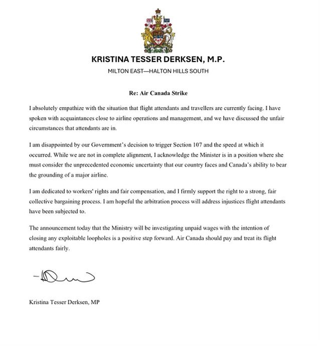 Please see my statement regarding the Air Canada strike.