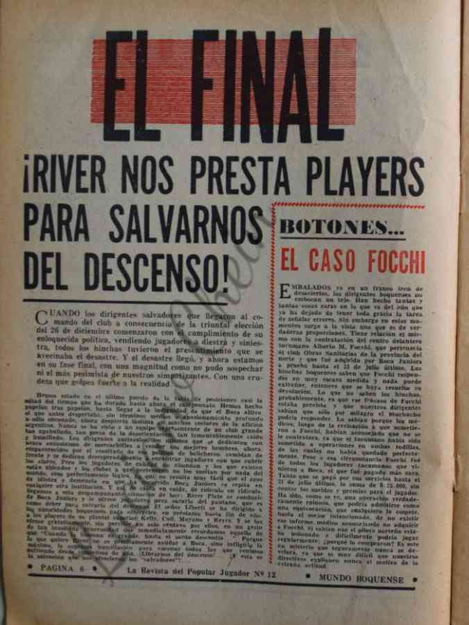 Luciano Chein 🇦🇷 (@lucianochein1) on Twitter photo 19 de agosto de 1949, revista Mundo Boquense.
<a href="/RiverPlate/">River Plate</a> le iba a prestar jugadores a <a href="/BocaJrsOficial/">Boca Juniors</a> para que se salve del descenso.
<a href="/rhdelfutbol/">Revisionismo Fútbol</a> <a href="/CIHFHistoria/">C.I.H.F.</a> 19 de agosto de 1949, revista Mundo Boquense.
<a href="/RiverPlate/">River Plate</a> le iba a prestar jugadores a <a href="/BocaJrsOficial/">Boca Juniors</a> para que se salve del descenso.
<a href="/rhdelfutbol/">Revisionismo Fútbol</a> <a href="/CIHFHistoria/">C.I.H.F.</a>