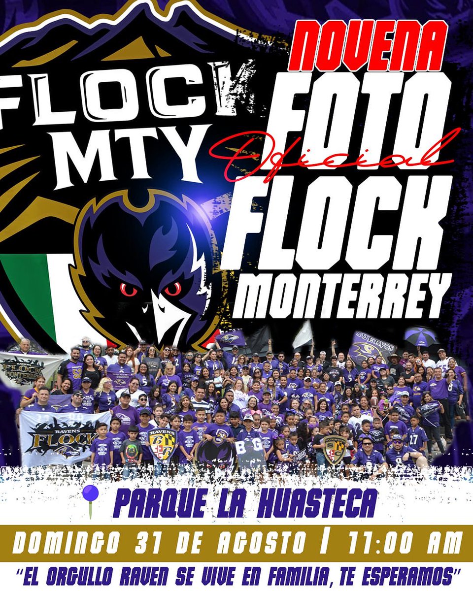 Por causas del pronostico de lluvias potenciales para este fin de semana y seguridad de tod@s, se ha optado por mover la fecha de la foto 3️⃣1️⃣ agosto 2025. 

La seguridad es primero 🙏
#safeandsecure❤️  
#ravensflock
<a href="/Ravens/">Baltimore Ravens</a>