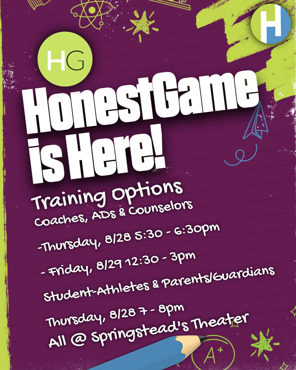 HernandoCo_Ath's tweet image. SUPER EXCITED to finally announce our rollout of HonestGame!
All @HernandoSchools H.S. student-athletes &amp;amp; families are invited to a @HonestGameCARES training &amp;amp; recruiting info night 8/29 @ 7pm @ SHS Theater
@Springstead_Ath @NCTAthletics @WWHSHORNETSPORT @leopardsath @CHS_BearsAD
