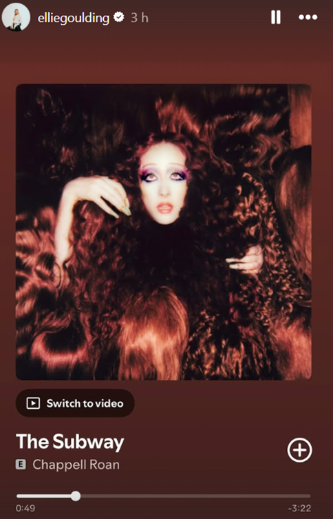 📱<a href="/EllieGoulding/">Ellie Goulding</a> shares The Subway by <a href="/ChappellRoan/">Chappell Roan</a> on her Instagram story!