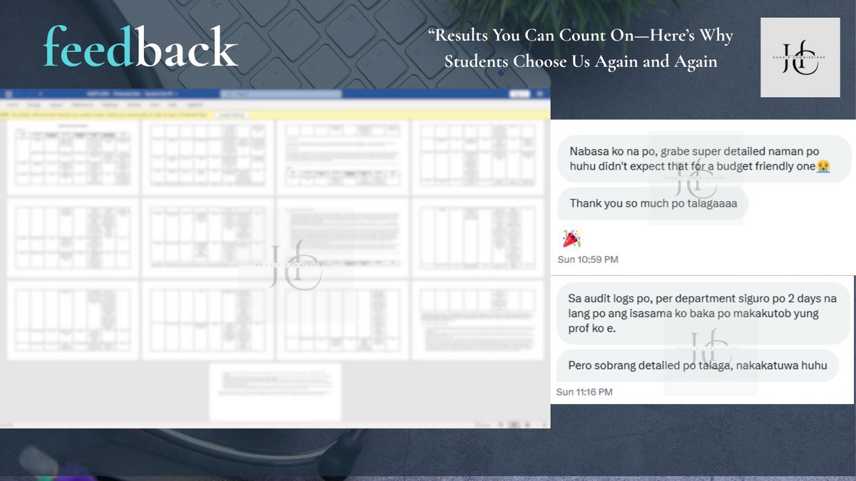 FromHSolutions's tweet image. DESK AUDIT LOG FEEDBACK under Job Analysis Report [pt.1]

Just finished working on this report for a client who jokingly told me, “Baka magkakutob yung prof ko sa report, ang pulido kasi!” (non-verbatim)— I mean, that’s always the goal, right? Honestly, that’s the best…