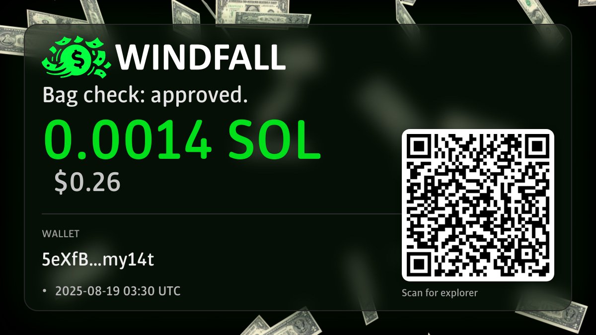 Windfall Jackpot!

0.0014 SOL to 5eXf…y14t

TX: solscan.io/tx/49Yrei7BzTF…