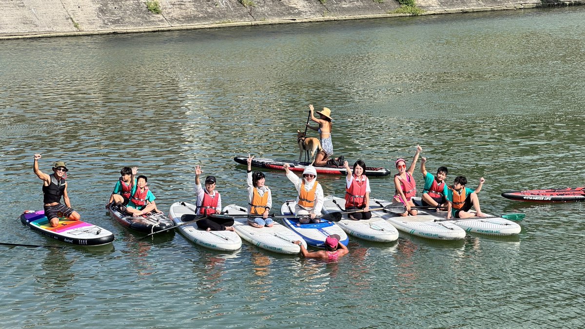 NewTaipeiGov's tweet photo. In New Taipei City’s #Wanli District, beginners can easily try stand-up paddleboarding (SUP) on calm waters — perfect for families and even furry friends. 🌊🐶Glide through the cool river and take in the scenic views along the shore for an ideal summer escape! https://t.co/N4JSOWt4R0