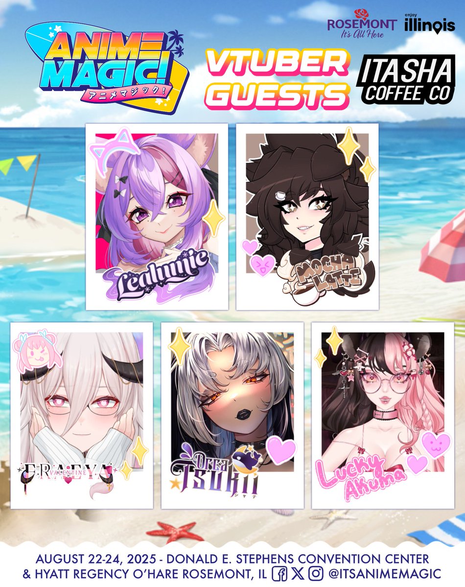 Anime Magic! βοΈβ¨ (@itsanimemagic) on Twitter photo Anime Magic! is happy to announce OUR FIRST VTUBER GUESTS! β¨ Your VTuber guests are being brought to you by the <a href="/ItashaCoffee/">Itasha Coffee Co</a> and can be found at booth 1014 in the Industry Section of Hall G. Here are just some of the VTubers you can meet; The schedule is as follows:
FRIDAY Anime Magic! is happy to announce OUR FIRST VTUBER GUESTS! β¨ Your VTuber guests are being brought to you by the <a href="/ItashaCoffee/">Itasha Coffee Co</a> and can be found at booth 1014 in the Industry Section of Hall G. Here are just some of the VTubers you can meet; The schedule is as follows:
FRIDAY