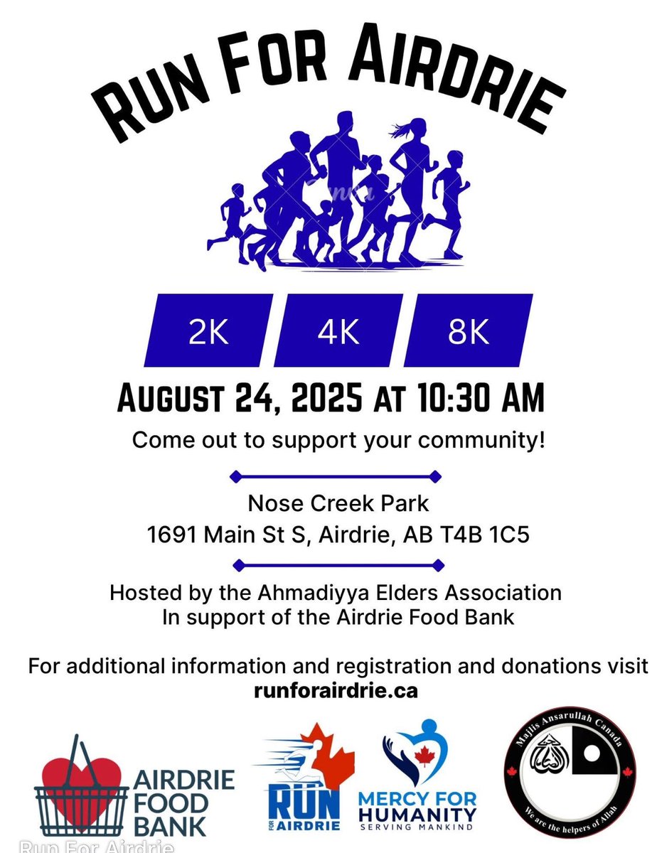 👟 The 1st Run For Airdrie is here!
Join us on Aug 24 to support @AirdrieFoodBank 🙌

📍 Nose Creek Park | 🕥 10:30 AM
🏃 2K • 4K • 8K

Sign up today 👉 runforairdrie.ca
Together, we make a difference 💙

#RunForAirdrie #Mercy4Humanity