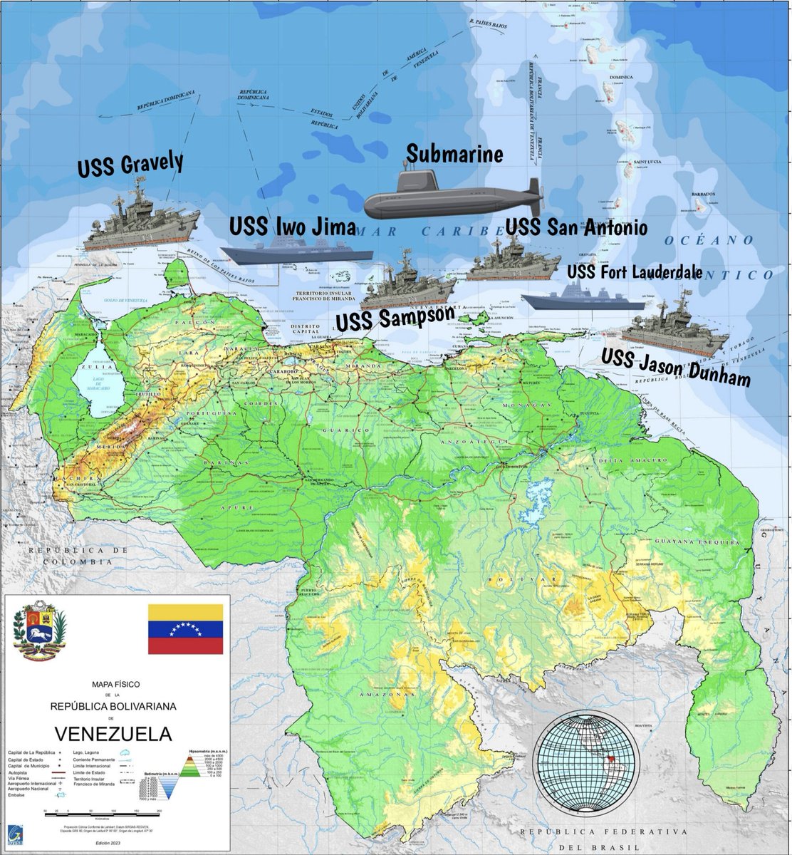 HeverCastroB's tweet image. Según la Convención de la ONU sobre los Derechos del Mar (CONVEMAR), los destructores y otros navíos de EE.UU que según llegan en 36 hrs al mar Caribe, se podrán posicionar fuera del mar territorial de Venezuela a una distancia &amp;gt;12 MN (22.2 km) de la costa. Es decir ahí mismito.
