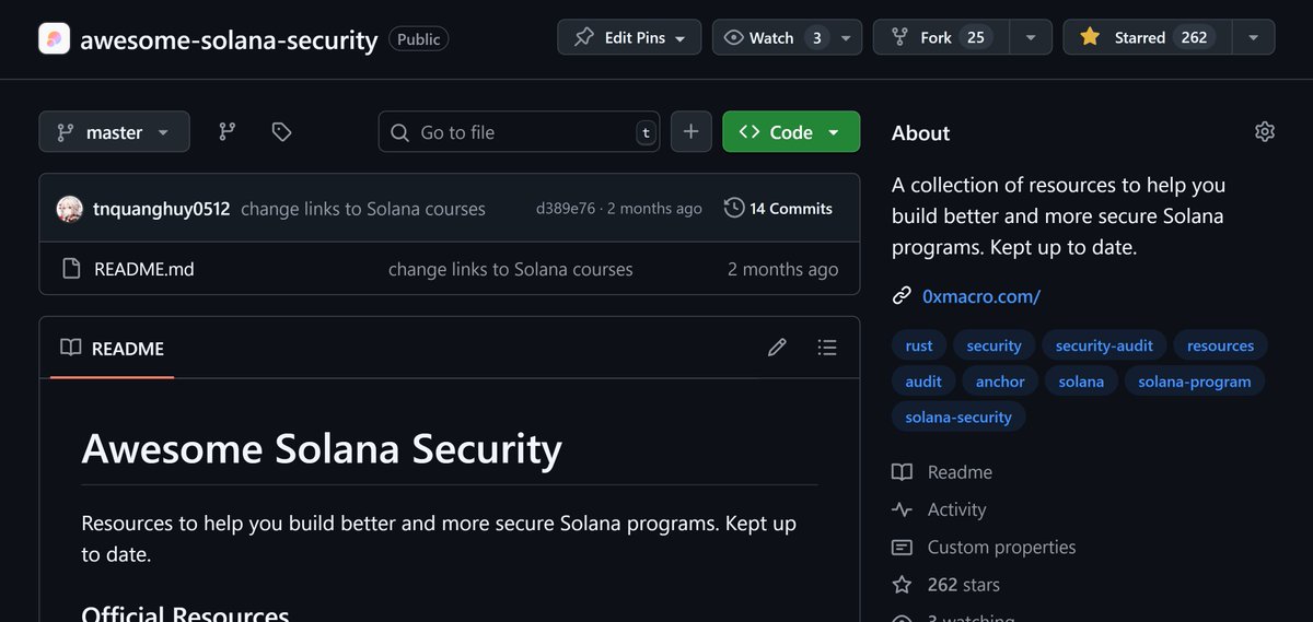 Screenshot of the Awesome Solana Security GitHub repository