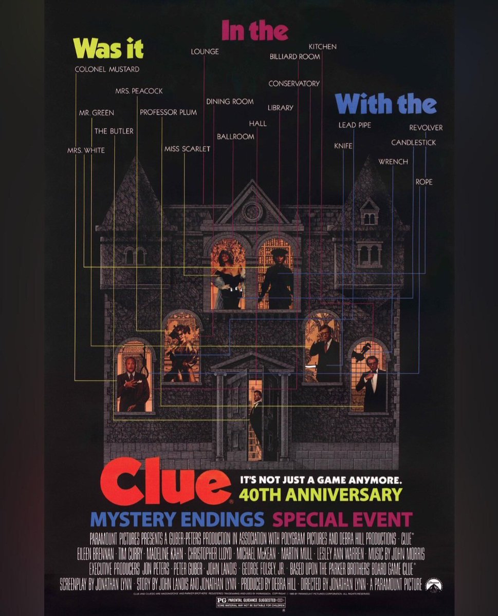 Go see it!!!! Clue the movie will be the best movie released in theaters this year!