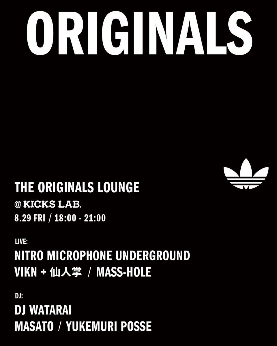 8/29 18:00-21:00
エントランスフリー at KICKS LAB