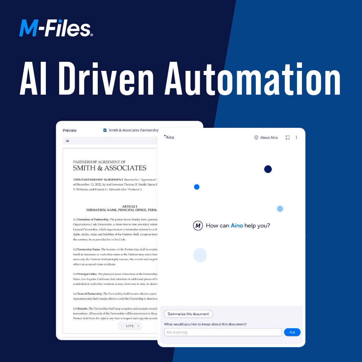 baystream's tweet image. Discover the power of M-Files Aino, the latest AI feature of M-Files designed to transform how you manage and interact with your documents. Learn more: stwb.co/eelluar
#knowledgeworkautomation #generativeai #automation #documentmanagement