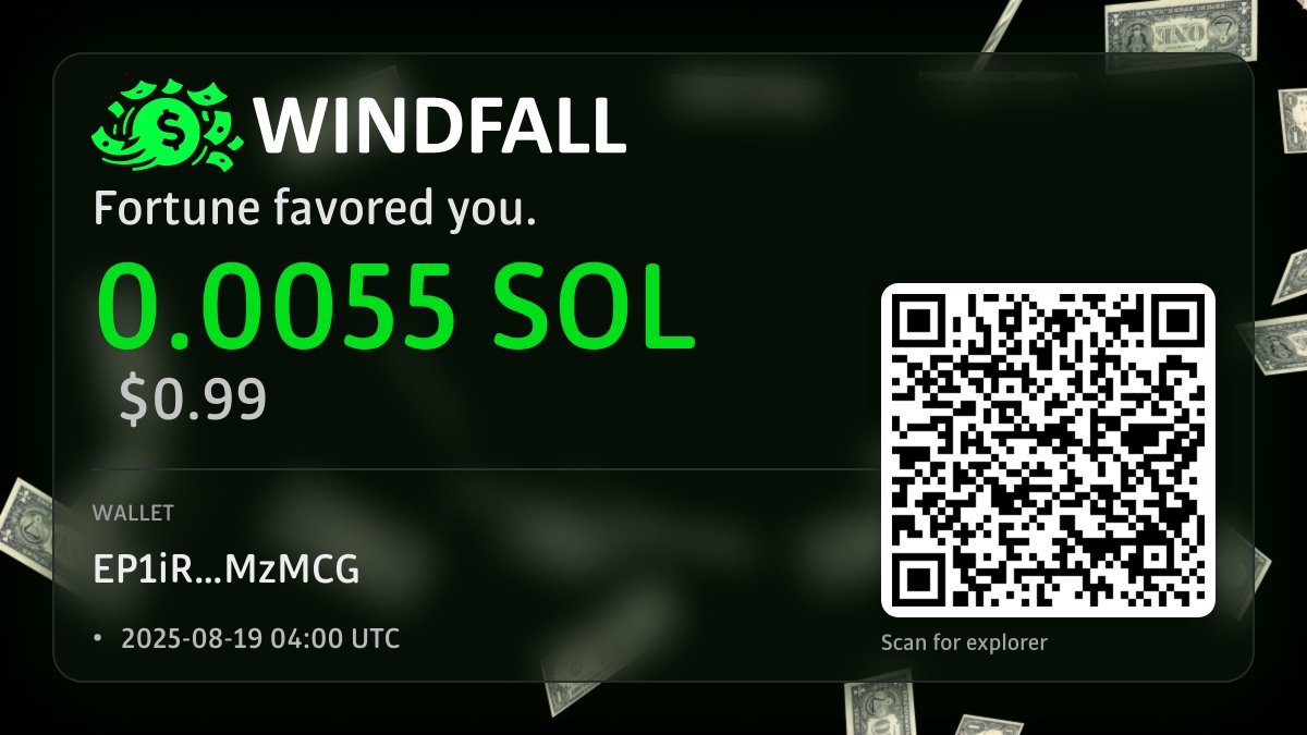 Windfall Jackpot!

0.0055 SOL to EP1i…zMCG

TX: solscan.io/tx/4L1qTpDXPvn…