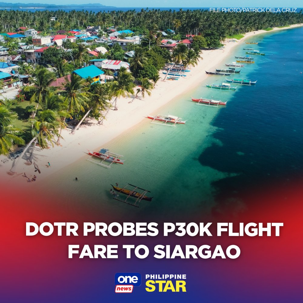 The Philippine Star (@philippinestar) on Twitter photo A roundtrip air ticket to Siargao costs P30,000? The Department of Transportation (DOTr) wants to know, as it summoned airlines to a meeting next week. tinyurl.com/4ucc7h3u | via <a href="/onenewsph/">ONE News PH</a> A roundtrip air ticket to Siargao costs P30,000? The Department of Transportation (DOTr) wants to know, as it summoned airlines to a meeting next week. tinyurl.com/4ucc7h3u | via <a href="/onenewsph/">ONE News PH</a>