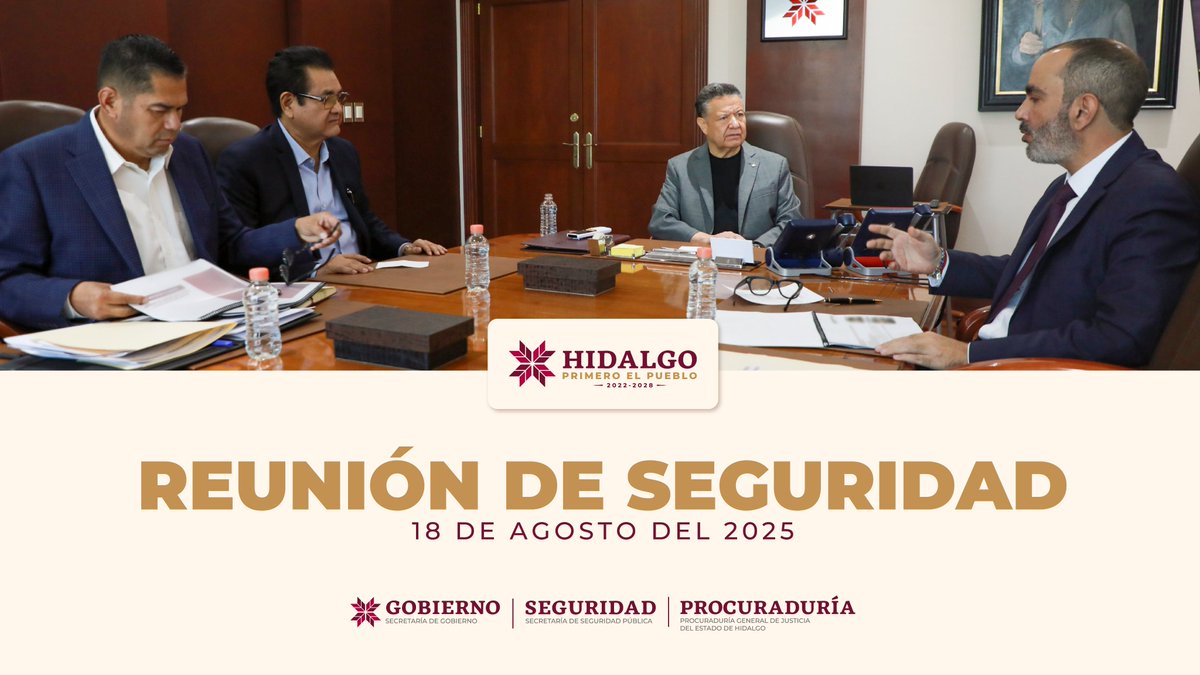 Julio Menchaca (@juliomenchaca_) on Twitter photo Esta tarde sostuve la reunión semanal con el gabinete de seguridad: <a href="/SEGOBHidalgo/">Secretaría de Gobierno de Hidalgo</a>, <a href="/SSP_Hidalgo/">Seguridad Pública de Hidalgo</a> y <a href="/PGJE_Hidalgo/">Procuraduría General de Justicia de Hidalgo</a>.
Revisamos los avances y acciones más destacadas para seguir fortaleciendo la tranquilidad en nuestro estado.
Enseguida te comparto lo más importante. 👇🏻 Esta tarde sostuve la reunión semanal con el gabinete de seguridad: <a href="/SEGOBHidalgo/">Secretaría de Gobierno de Hidalgo</a>, <a href="/SSP_Hidalgo/">Seguridad Pública de Hidalgo</a> y <a href="/PGJE_Hidalgo/">Procuraduría General de Justicia de Hidalgo</a>.
Revisamos los avances y acciones más destacadas para seguir fortaleciendo la tranquilidad en nuestro estado.
Enseguida te comparto lo más importante. 👇🏻