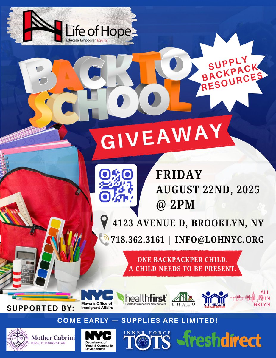 Back-to-School Giveaway!  We are thrilled to stand with our community’s kids as they head back to school!  Special Thanks  to Tressa Violetto, Deana Agostino &amp; Saint Bernadette RC Church in Dyker Heights 💙