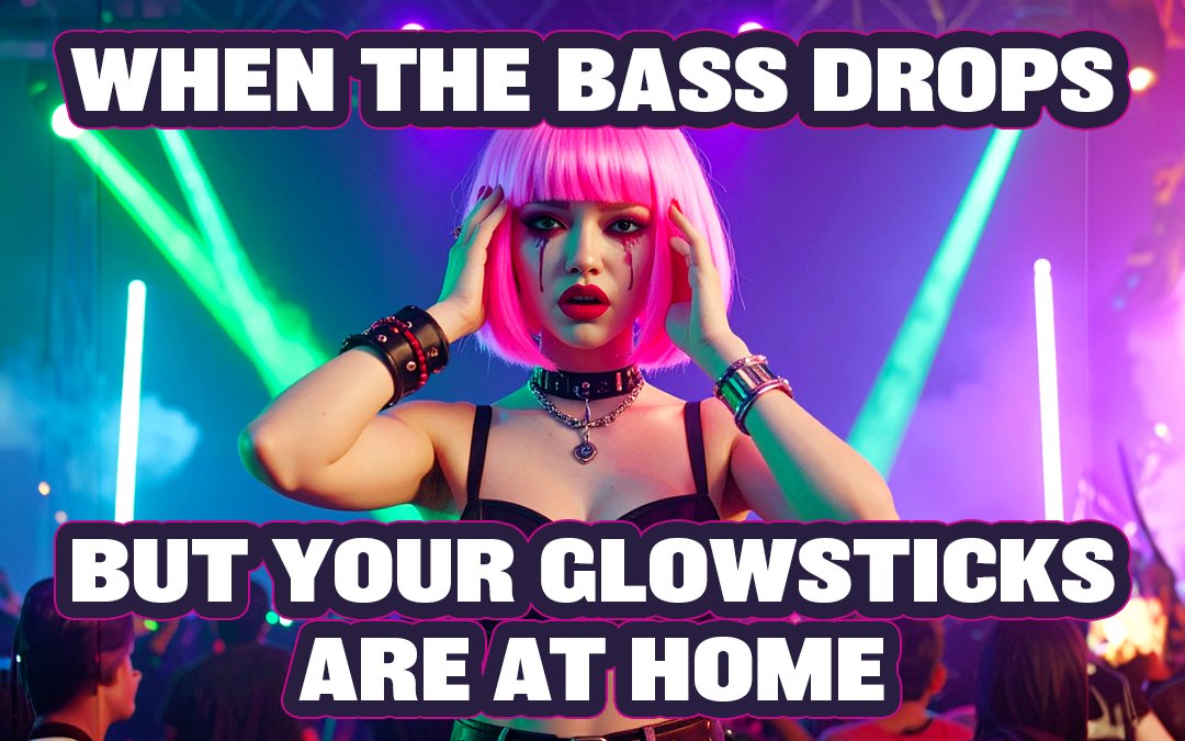 amanteslogic's tweet image. When the bass hits but you’re glowstick-less 😭
What’s the one rave item you NEVER forget?
#RaveMemes #EDMhumor #PLUR
