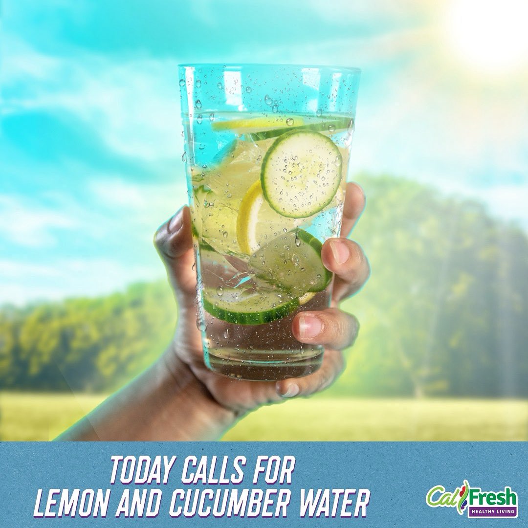It’s starting to get hot out☀️To beat the heat, add lemon 🍋 and cucumber 🥒 slices to your water 💧for a refreshing twist! 

Drink water 💧and ditch sugar sweetened beverages🥤 #RethinkYourDrink