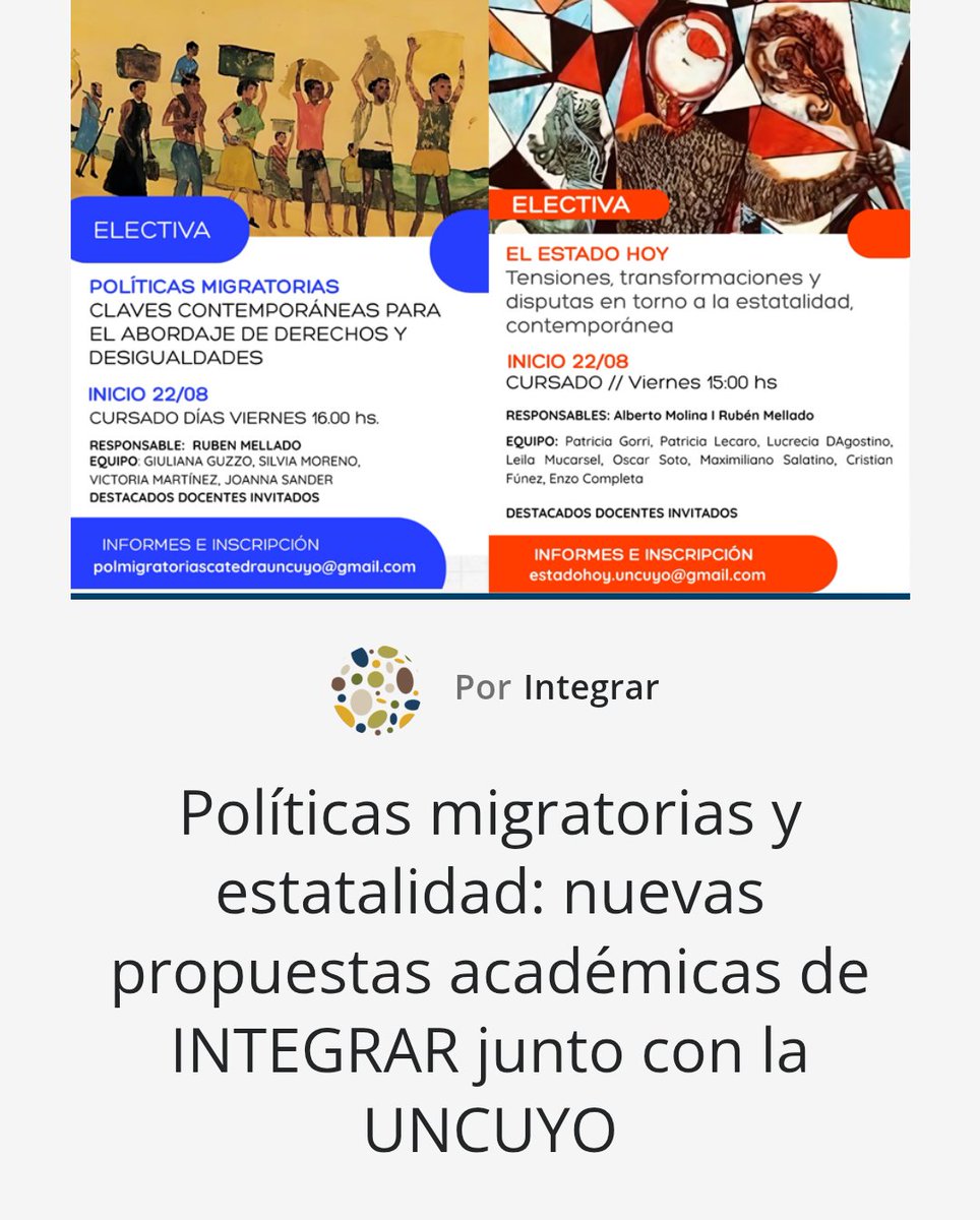 AHORA:
Políticas migratorias y estatalidad: nuevas propuestas académicas de INTEGRAR junto a la <a href="/UNCUYO/">UNCUYO</a>
Visitá nuestra web👉🏼 share.google/JsmCOpOjOEsi9J…