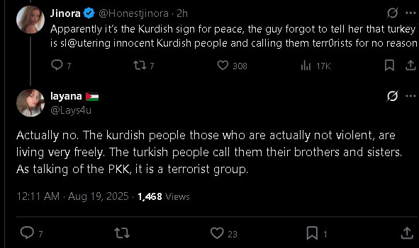 if kurdish people live 'very freely' in turkey why was i randomly shot at by turkish military officers when i was 15 yo while doing absolutely nothing XD <a href="/Lays4u/">layana 🇵🇸</a>