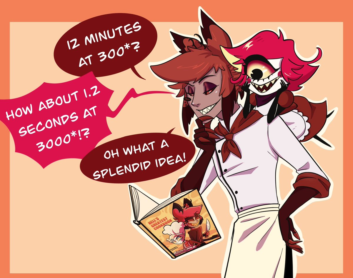 Alastor and Nifty need some help in the kitchen… would you lend a hand? Hells greatest cookbook is filled with over 100 amazing recipes! A feast for your eyes and stomach! #hazbinhotel #hazbinfanzine