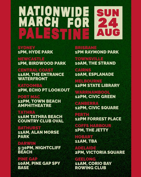 Solo Monk (@jjkale2) on Twitter photo Israel has killed 540 Palestinian children per month.
And this Sunday 24 Aug Australians demand an end to the Israeli genocidal forces brutal murder of Palestinian children.
IT'S NATIONWIDE THIS TIME. SEND A MESSAGE TO <a href="/AlboMP/">Anthony Albanese</a>: Sanction Israel, expel the ambassador. Israel has killed 540 Palestinian children per month.
And this Sunday 24 Aug Australians demand an end to the Israeli genocidal forces brutal murder of Palestinian children.
IT'S NATIONWIDE THIS TIME. SEND A MESSAGE TO <a href="/AlboMP/">Anthony Albanese</a>: Sanction Israel, expel the ambassador.