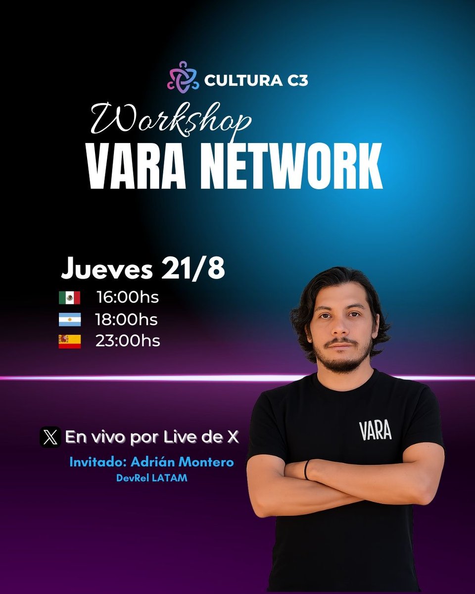 Cultura C3 (@cultura_c3) on Twitter photo ⚡🚀 Este jueves 21/8 nos sumergimos en el futuro de los Smart Contracts en <a href="/VaraNetwork_ES/">Vara Network en Español</a> <a href="/VaraNetwork/">Vara Network</a>
🕓 16hs 🇲🇽 | 18hs 🇦🇷 | 23hs 🇪🇸
🎙 Invitado especial: Adrián Montero – DevRel LATAM <a href="/a_mont24/">Adrián Montero</a>
🔴 En vivo por Live de X
x.com/i/broadcasts/1…
Agendalo y compartilo con ⚡🚀 Este jueves 21/8 nos sumergimos en el futuro de los Smart Contracts en <a href="/VaraNetwork_ES/">Vara Network en Español</a> <a href="/VaraNetwork/">Vara Network</a>
🕓 16hs 🇲🇽 | 18hs 🇦🇷 | 23hs 🇪🇸
🎙 Invitado especial: Adrián Montero – DevRel LATAM <a href="/a_mont24/">Adrián Montero</a>
🔴 En vivo por Live de X
x.com/i/broadcasts/1…
Agendalo y compartilo con