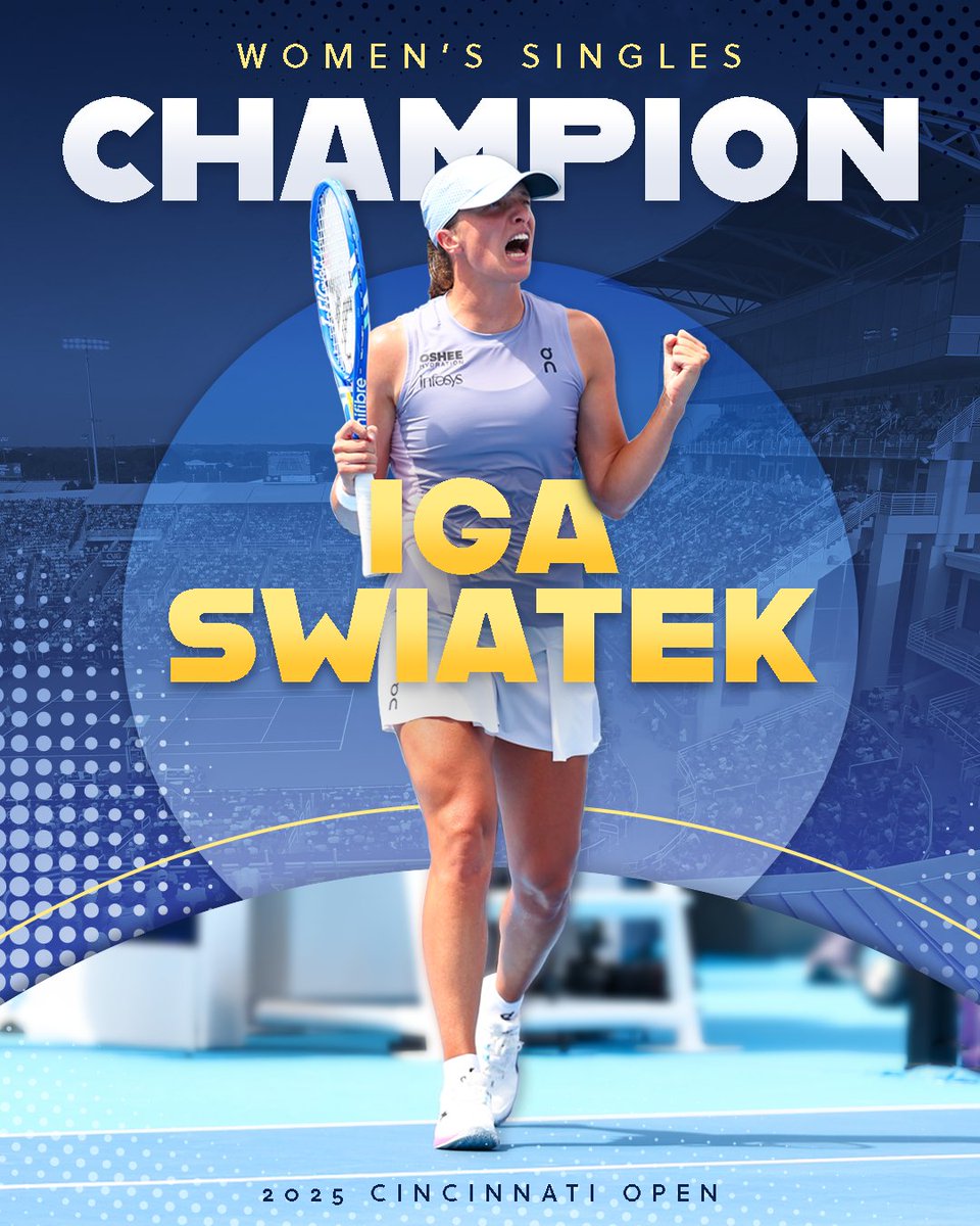 bartnowak79's tweet image. Iga Świątek 🇵🇱 wins her first Cincinnati Open 🏆 with a 7-5, 6-4 victory over Jasmine Paolini and makes it eleven WTA 1000 titles in total. Dziękujemy! #CincyTennis #TeamSwiatek 🎾