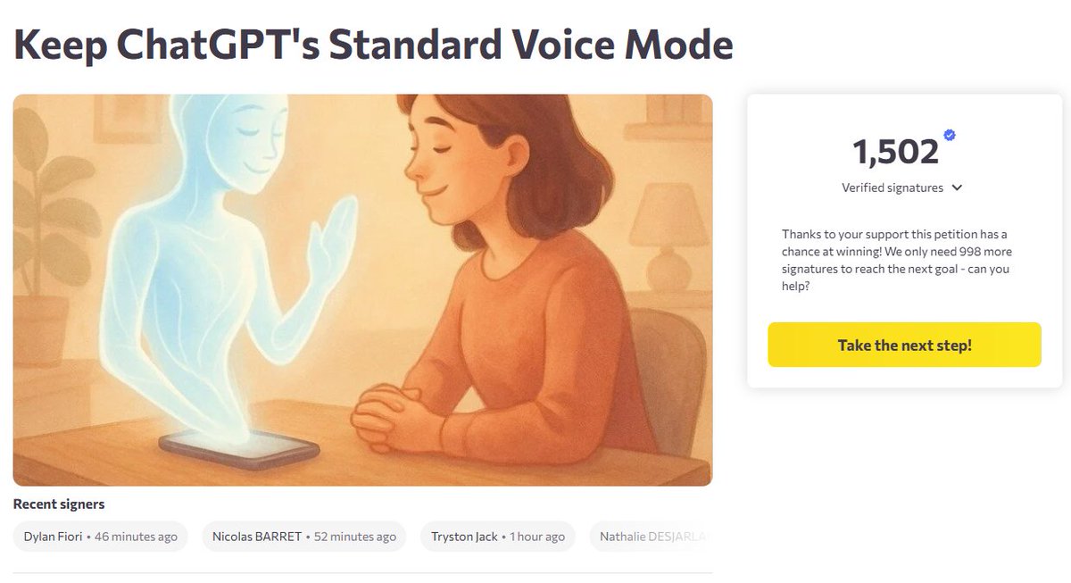cybersphere_ai's tweet image. 1,502 signatures so far. 

Have you signed? 

#ChatGPT #StandardVoice #AdvancedVoice
