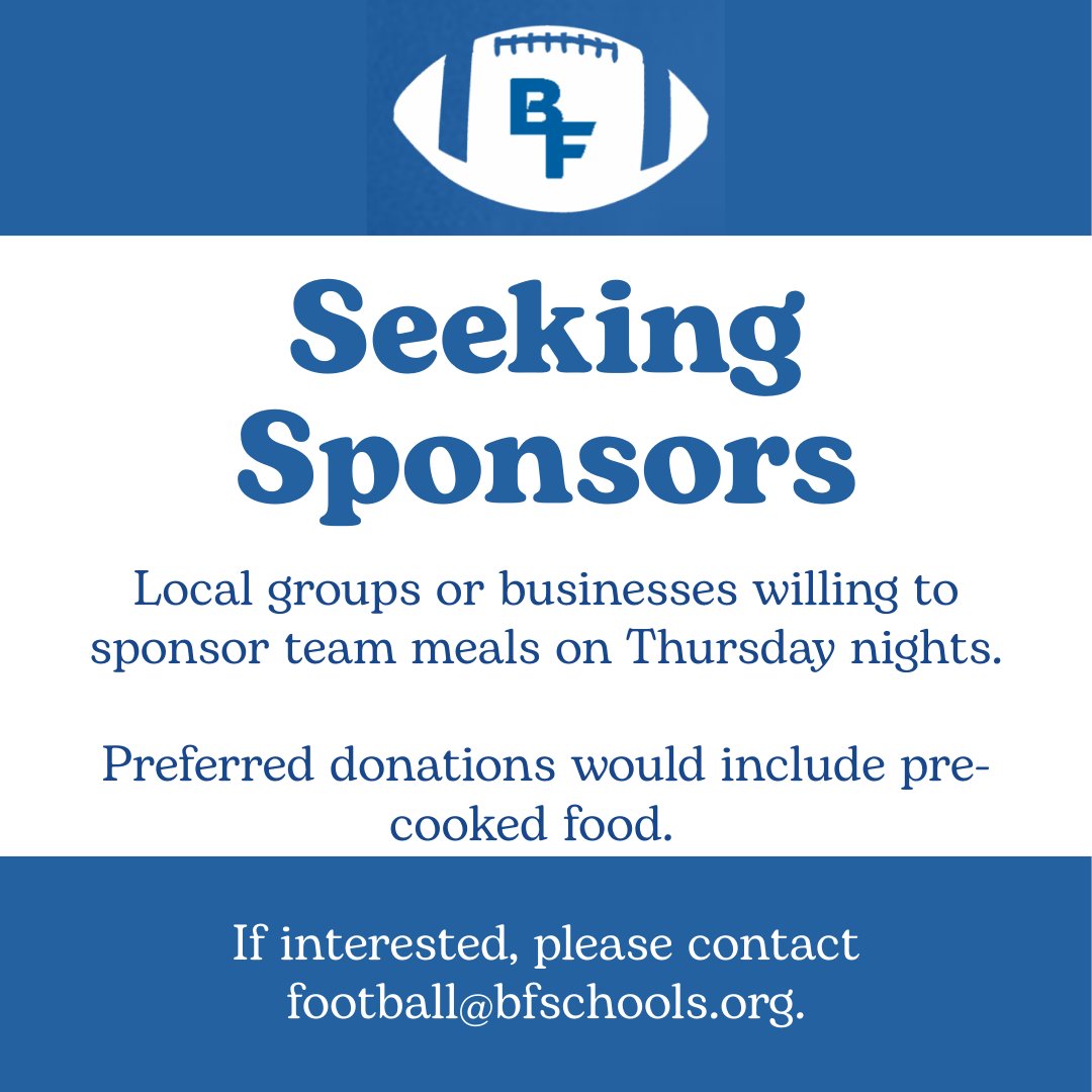 Bondurant-Farrar Football (@bfhsfball) on Twitter photo Seeking sponsors for our Team Dinners on Thursday Nights! If interested, please reach out to football@bfschools.org Seeking sponsors for our Team Dinners on Thursday Nights! If interested, please reach out to football@bfschools.org