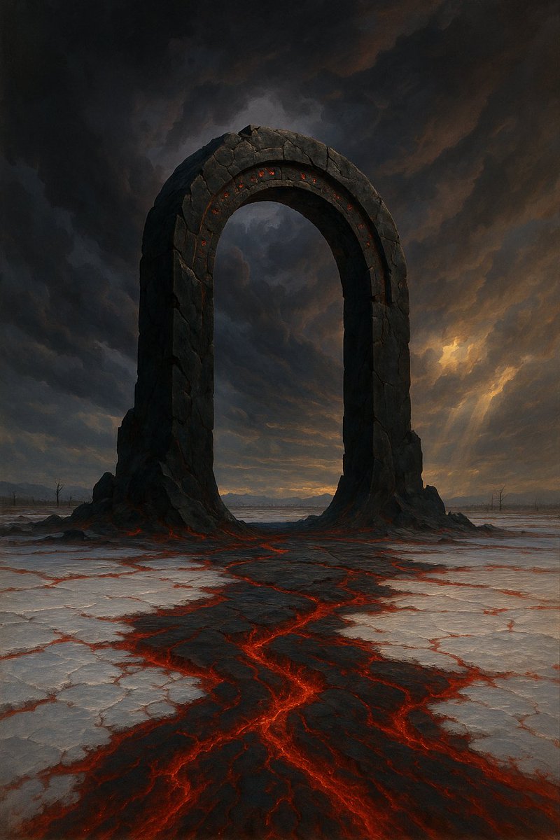 PulpFable's tweet image. The Ashen Gate

I saw the Ashen Gate rise from the salt like a wound that would not heal. Once it burned with passage; now it stands hollow, a scar left on the land by a war no living tongue recalls.

#PulpFable #fantasy #art #landscape