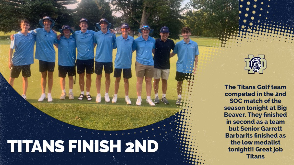 The Titans Golf team competed in the 2nd SOC Match of the season tonight at Big Beaver!! Congrats to Garrett Barbarits on being the low medalist shooting a 37!! #GoTitans