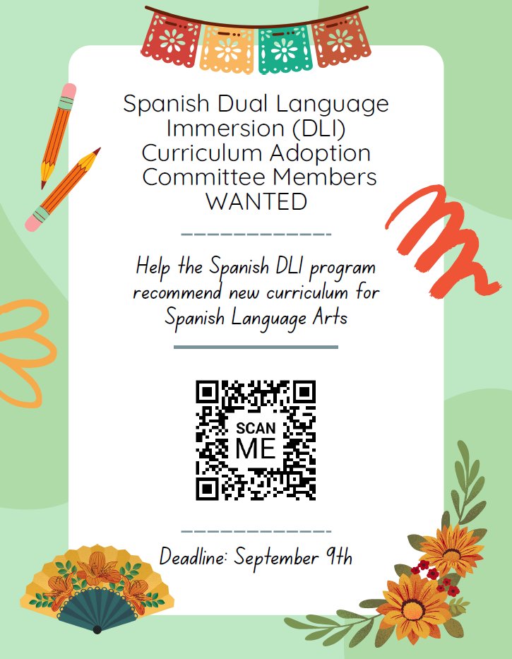 Deer Valley Unified School District (@dvusd) on Twitter photo The DVUSD World Languages department is seeking volunteers to recommend and review Spanish Dual Language Immersion (DLI) curriculum. Scan the QR code or visit DVUSD.org/reviews for more information. The DVUSD World Languages department is seeking volunteers to recommend and review Spanish Dual Language Immersion (DLI) curriculum. Scan the QR code or visit DVUSD.org/reviews for more information.