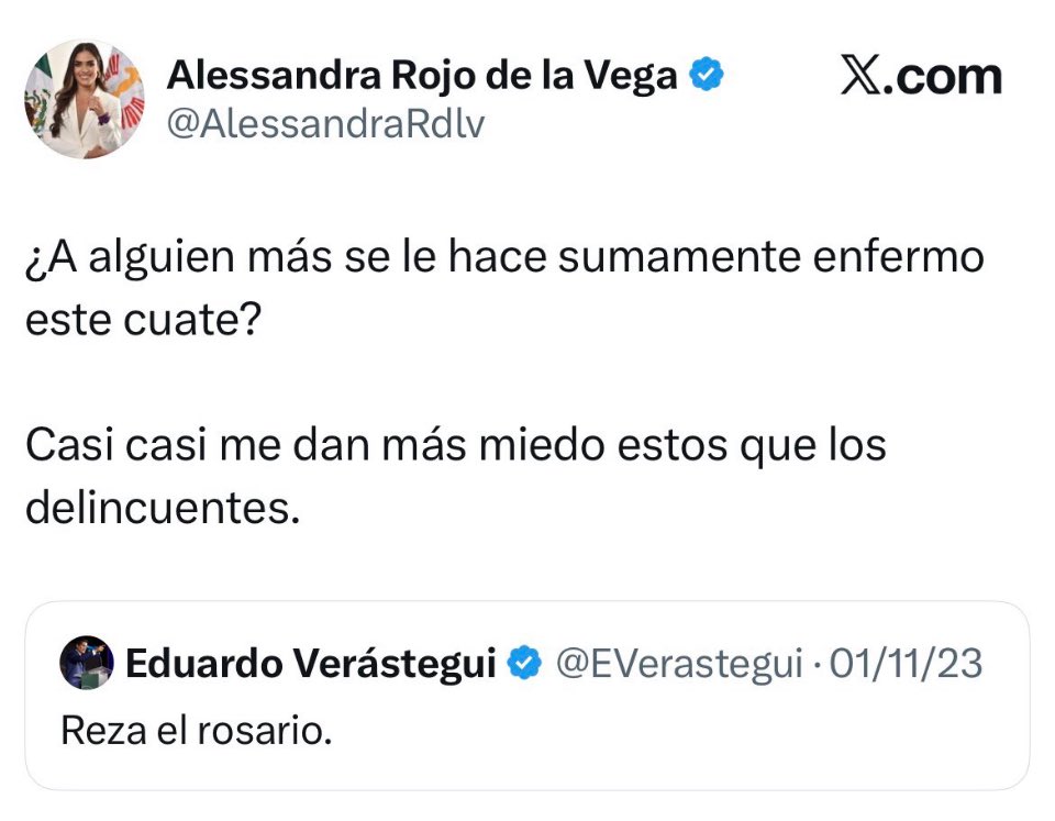 Alessandra, lo verdaderamente enfermo no es rezar el Rosario ni defender la vida, la familia y la fe que nos dio identidad; lo enfermo es atacar a quienes creen en Dios, como si eso nos hiciera delincuentes.

Nosotros no damos miedo a la gente de bien, sino a la corrupción, a las