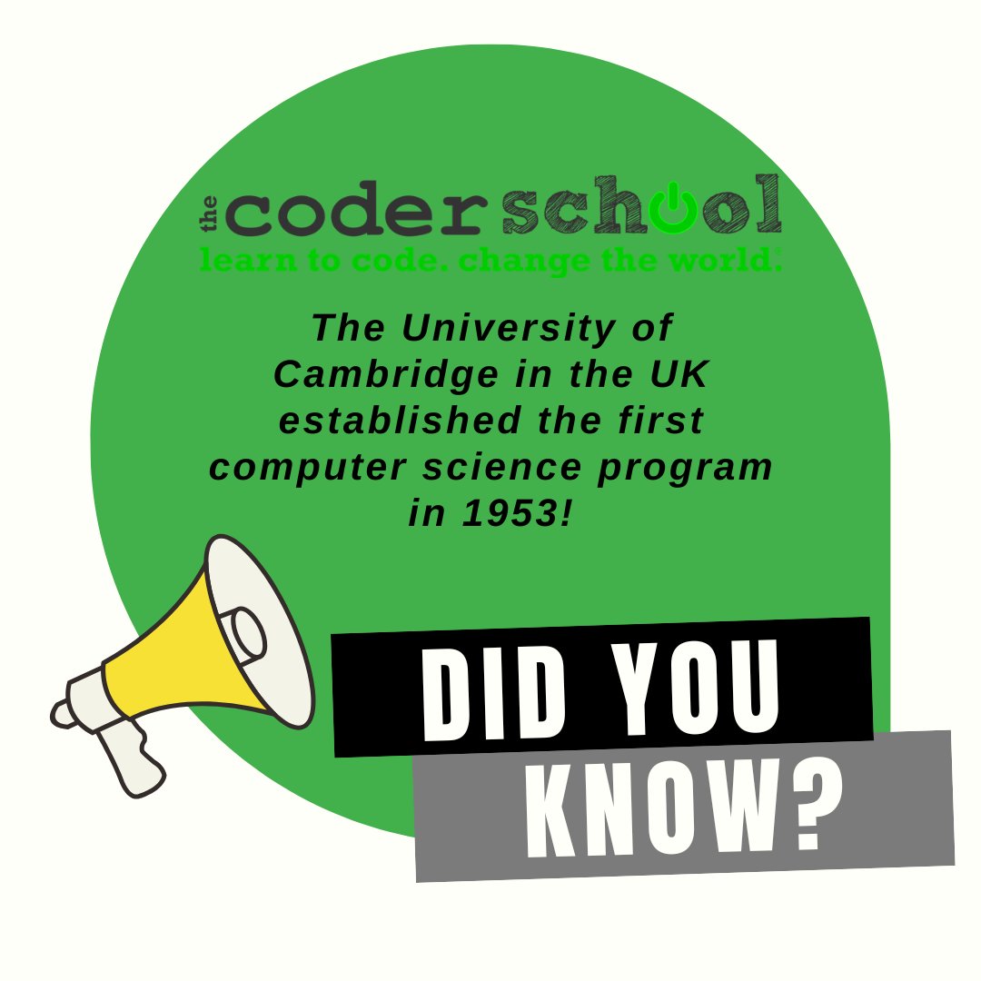 ThecoderschoolN's tweet image. 72 years later, kids all over the country are learning CS during elementary school!💻🖱️
#thecoderschool #funfact #computerscience #cs #cambridge #history #learn2code #kidswhocode #code4fun #coderstory #computers #didyouknow #themoreyouknow